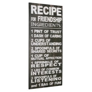 Metal skilt 30x60cm Recipe For Friendship Ingredients - Se metal skilte og spejle